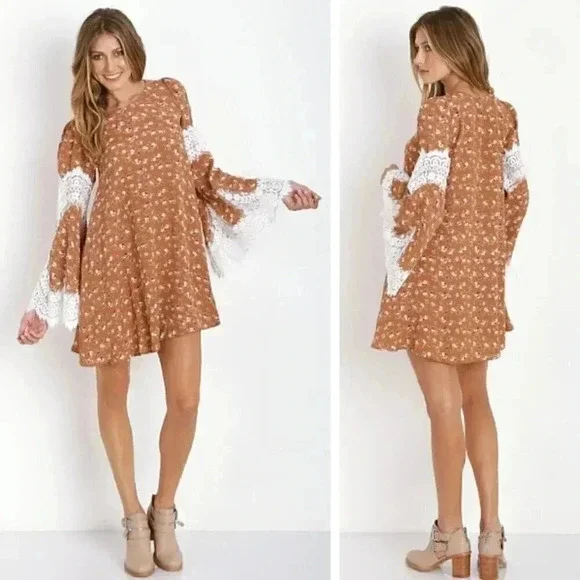 For Love And Lemons | Dresses | Nwot For Love Lemons Festival Dress Country  Floral With Lace Bell Sleeves | Poshmark